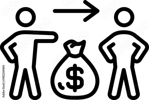 Money transfer icon between two people - Editable Stroke SVG, fully scalable.