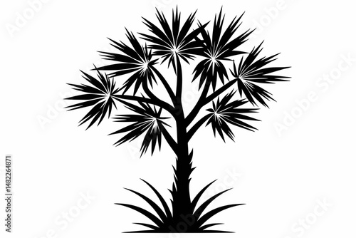 yucca silhouette line art vector illustration with a white background