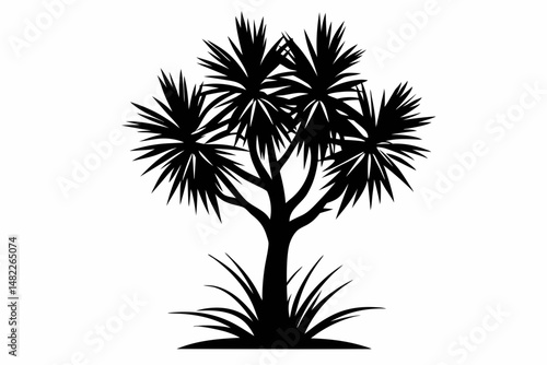 yucca silhouette line art vector illustration with a white background