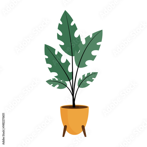 Hand drawn monstera plants in a pot. Scandinavian style illustration, modern and elegant home decor. Vector design flowers.