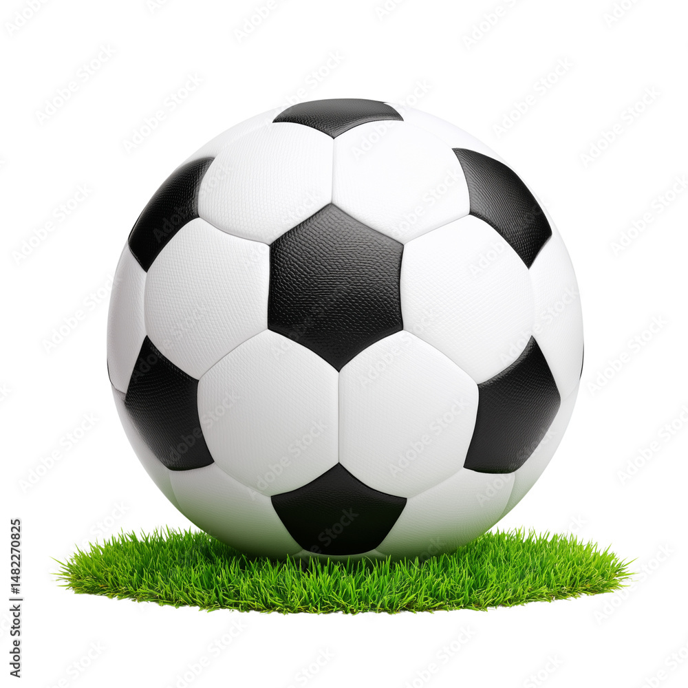 Soccer ball on grass isolated on white background