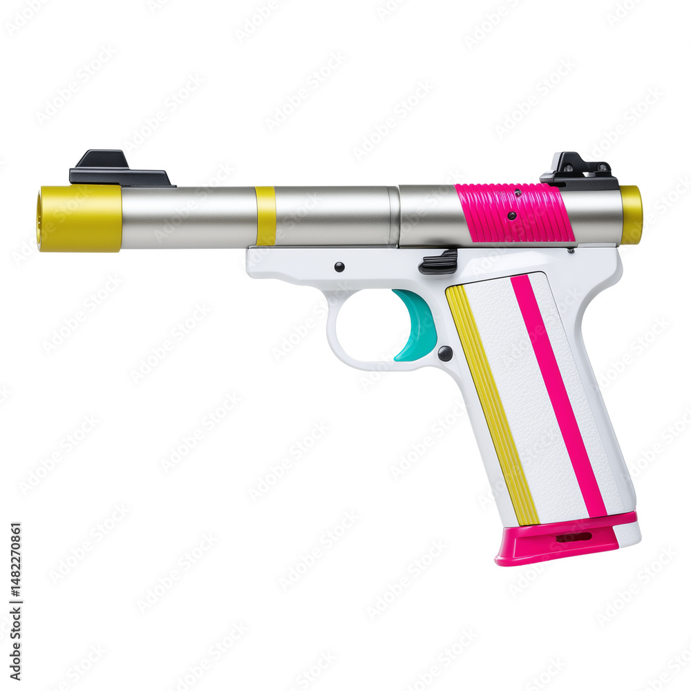 Colorful toy pistol isolated on white background