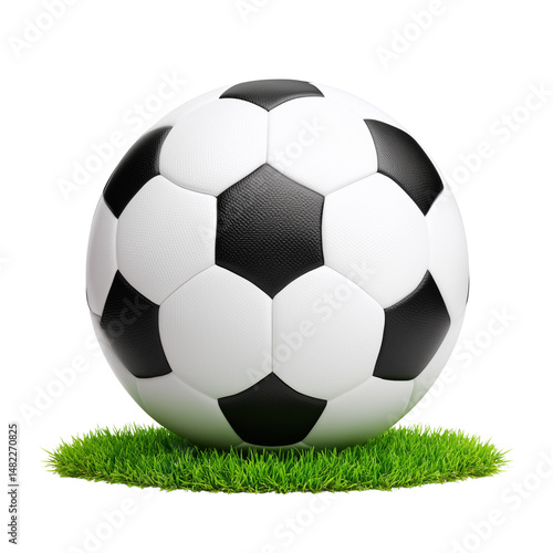 Obraz na płótnie Soccer ball on grass isolated on white background w salonie