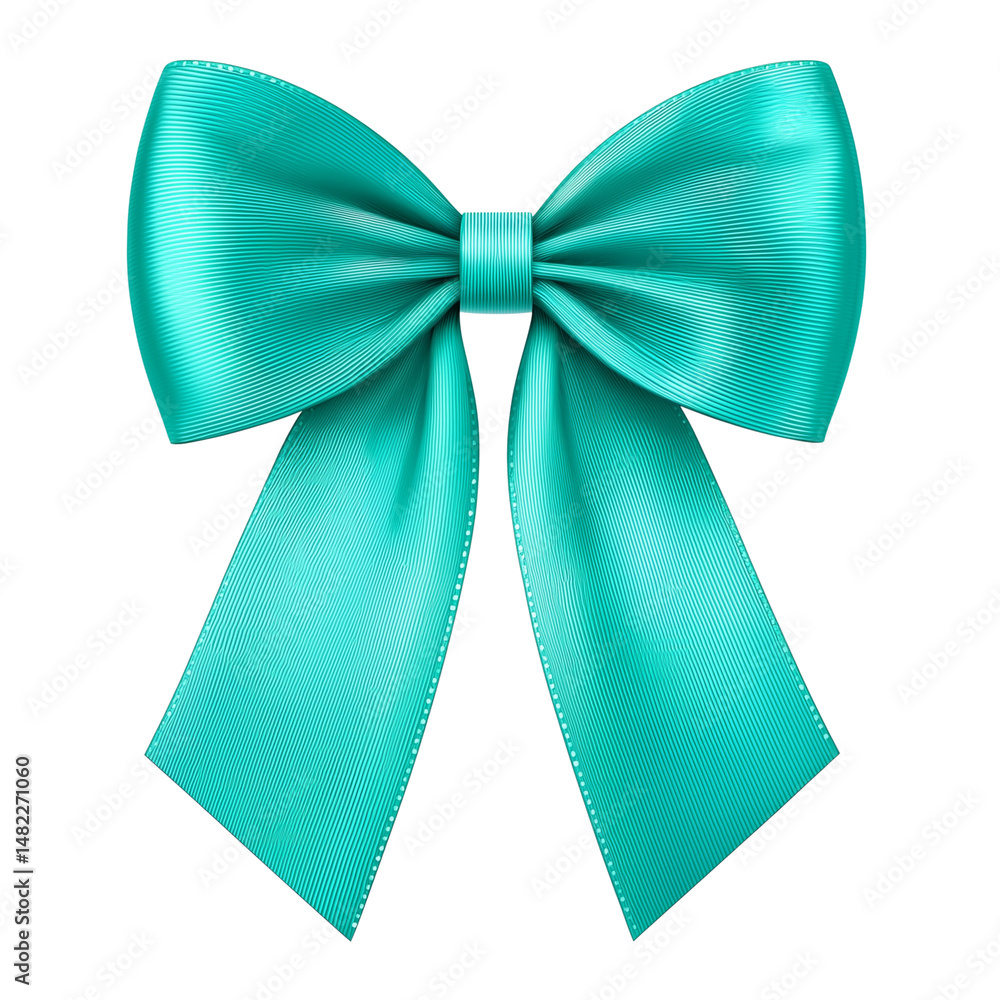 Turquoise satin ribbon bow isolated on white background