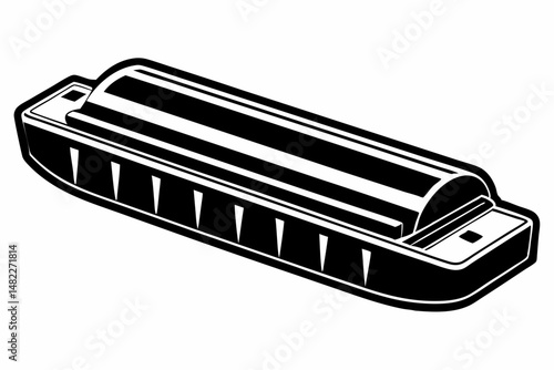 harmonica silhouette line art vector illustration with a white background
