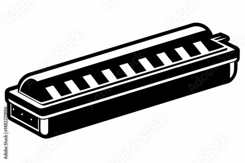harmonica silhouette line art vector illustration with a white background