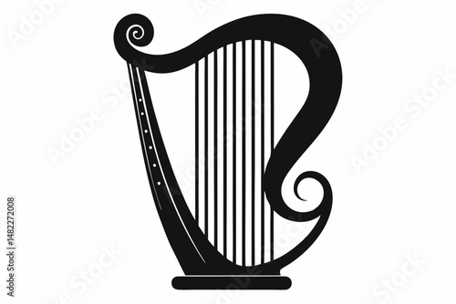 harp silhouette line art vector illustration with a white background
