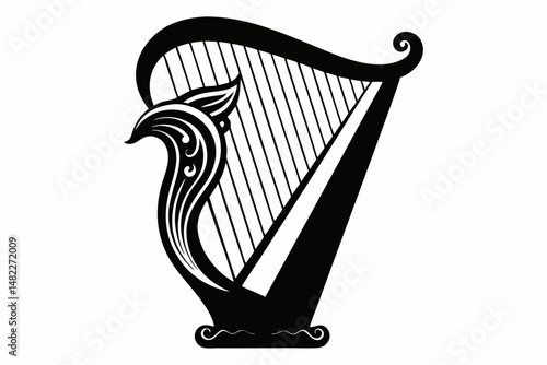 harp silhouette line art vector illustration with a white background