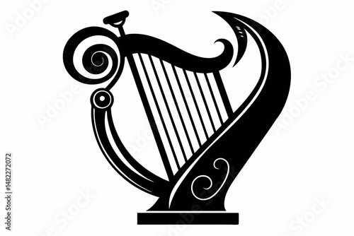 harp silhouette line art vector illustration with a white background
