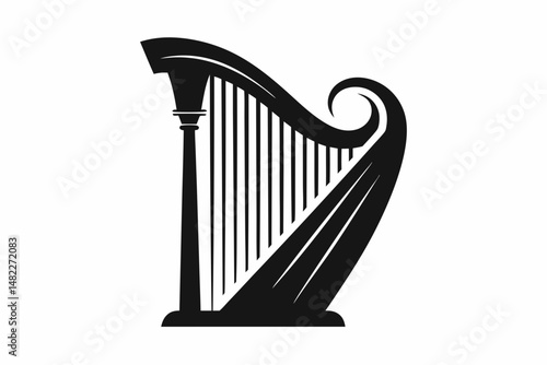 harp silhouette line art vector illustration with a white background