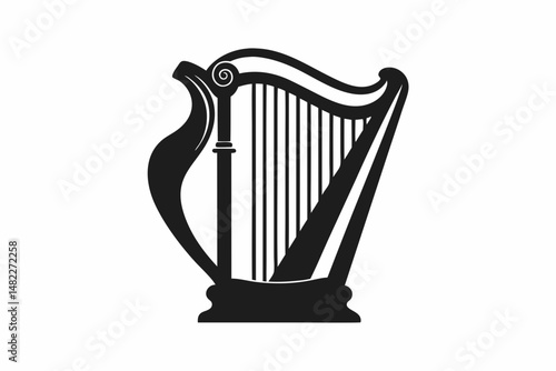 harp silhouette line art vector illustration with a white background