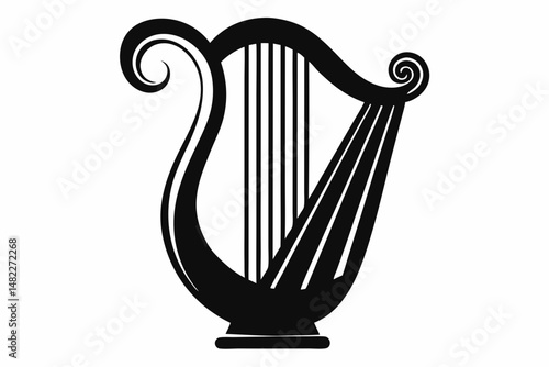 harp silhouette line art vector illustration with a white background