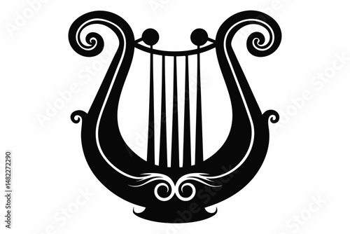 harp silhouette line art vector illustration with a white background