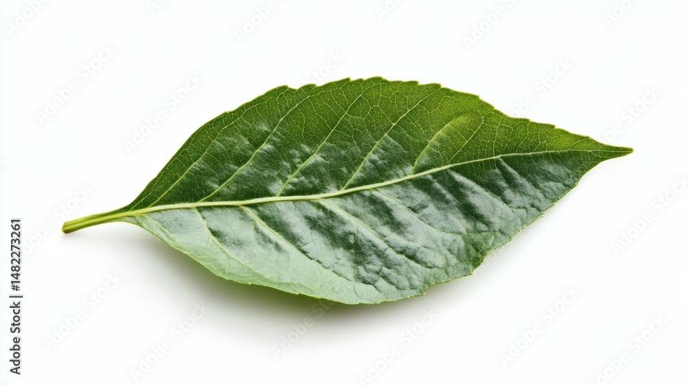 Obraz premium Fresh green leaves, a plant element of nature, against a clean white background