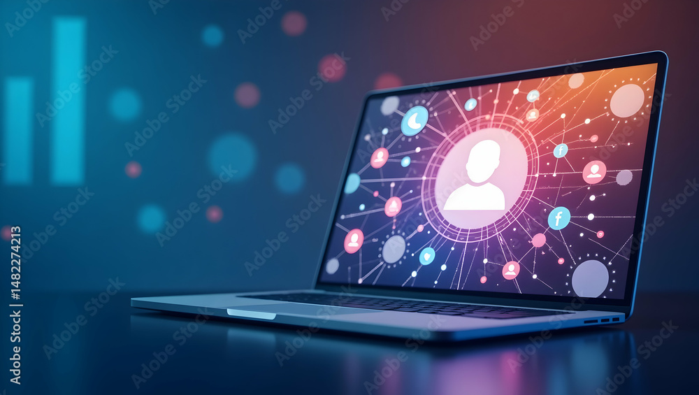 Fototapeta premium Maximize ROI with Paid Social Media Marketing: A Visual Guide to Audience Segmentation, Creative Visuals, and Data-Driven Optimization in Photo Stock Concepts