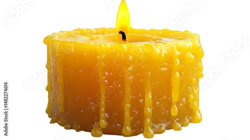 A Glowing Yellow Candle with Melting Wax Illustrating the Beauty of Light in Darkness