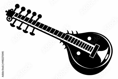 sitar silhouette line art vector illustration with a white background