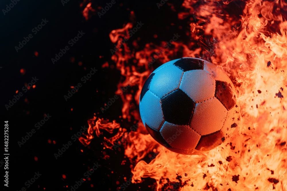 Fototapeta premium Soccer ball in fiery explosion
