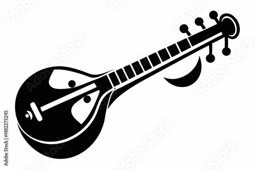 sitar silhouette line art vector illustration with a white background
