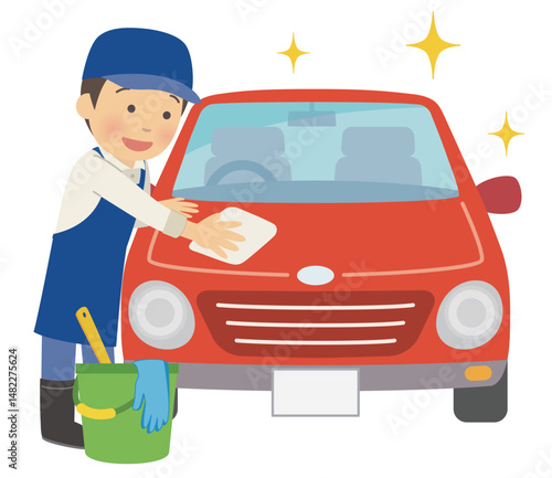 家事代行で洗車をする男性スタッフ