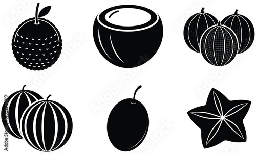 Fruit Silhouette Vector Set– Minimal Black Fruit Collection Illustration for Healthy Food, Kitchen Decor, Organic Product, and Nutrition Design Projects
