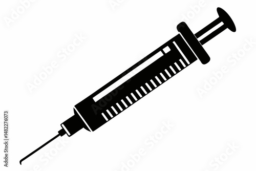 syringe silhouette line art vector illustration with a white background