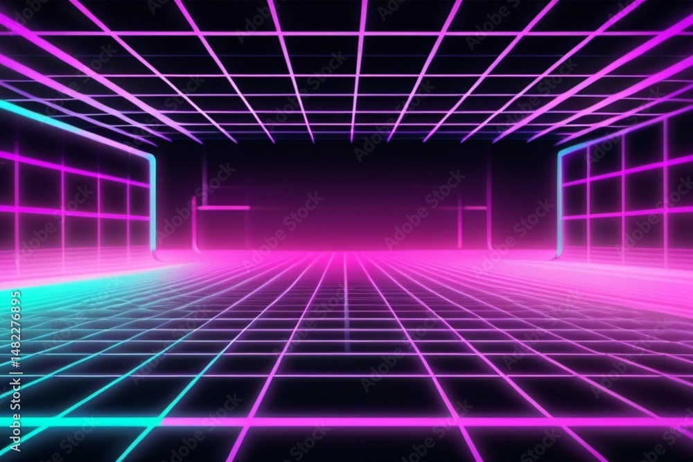 Fototapeta premium High-quality neon pastel background with techy grid elements, perfect for trendy web templates, creative hero sections, and Gen Z design slides. 