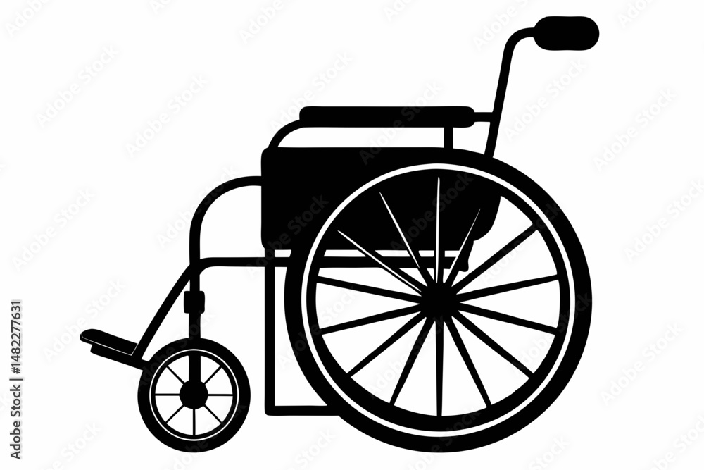 Fototapeta premium wheelchair silhouette line art vector illustration with a white background
