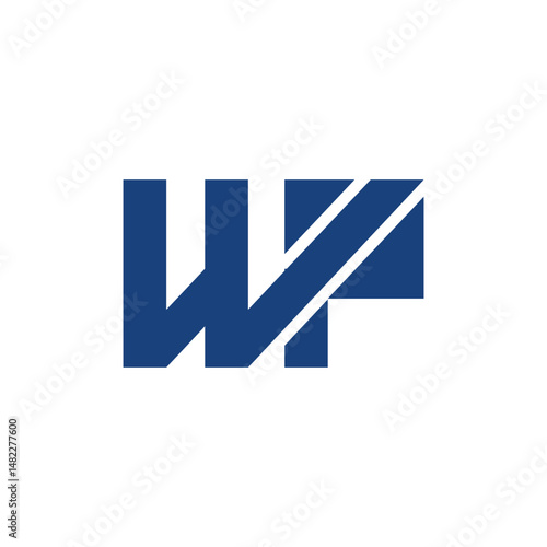 this picture is an abstract geometric design of a letter WP in flat style that looks clean in blue color on a white background