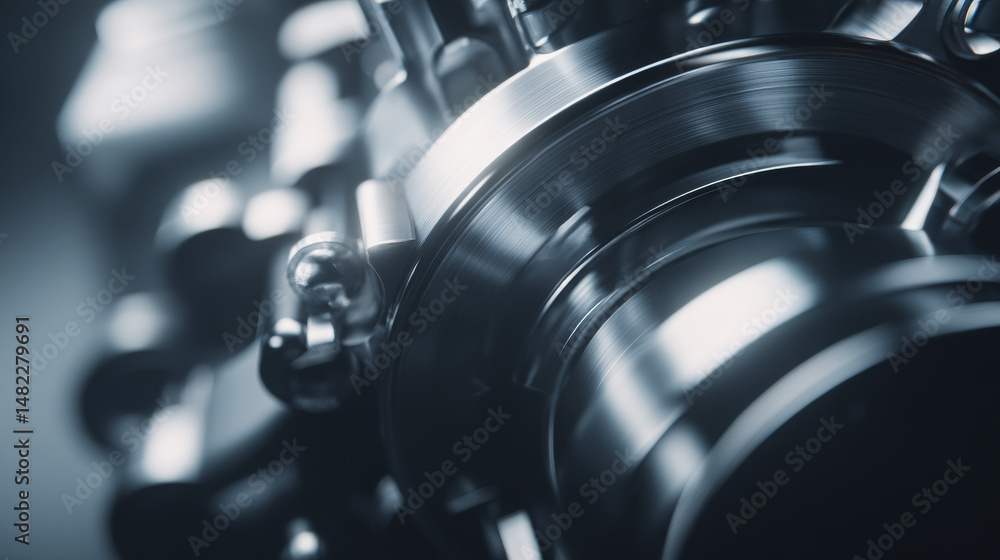 Fototapeta premium Close-up of precision metal machinery component highlighting detailed craftsmanship.