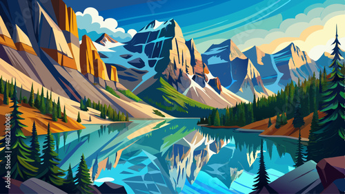 Moraine lake panorama in Banff National Park, Alberta, Canada very beautiful