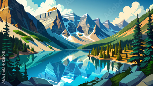 Moraine lake panorama in Banff National Park, Alberta, Canada very beautiful