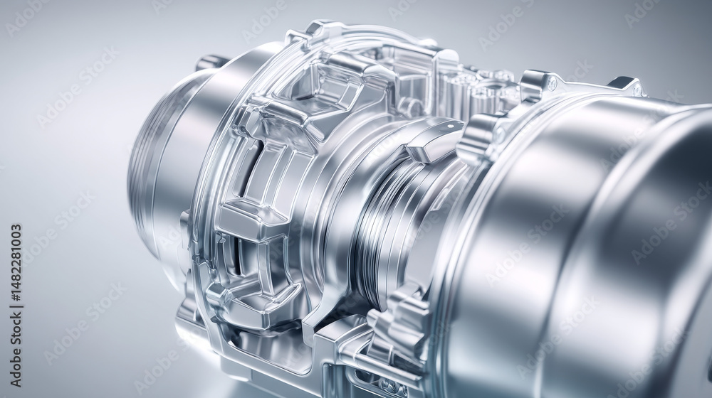 Fototapeta premium Close-up view of a detailed metallic engine component.