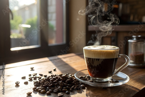 Freshly brewed black coffee
