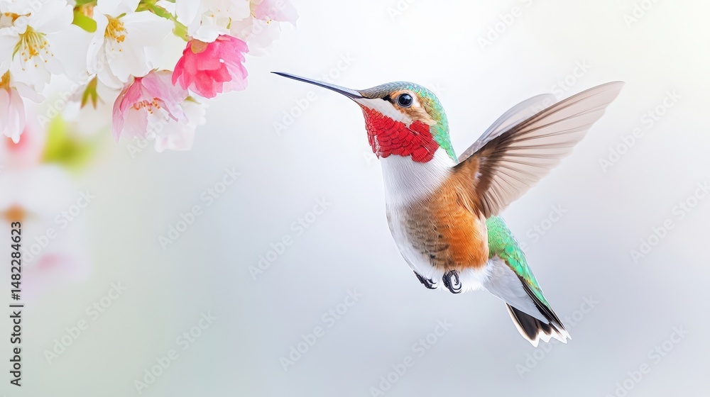 Fototapeta premium A swift hummingbird pausing mid-air momentarily to catch fleeting moments of rest, agility celebrated gracefully