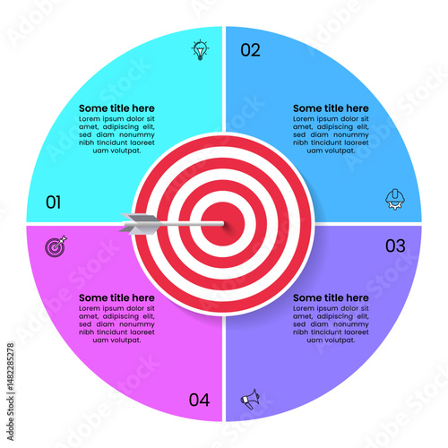 Infographics template. Circle with dartboard and 4 steps