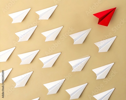 Free Download Red Paper Airplane Leading White Planes Symbolizing Leadership - GFXLoad
