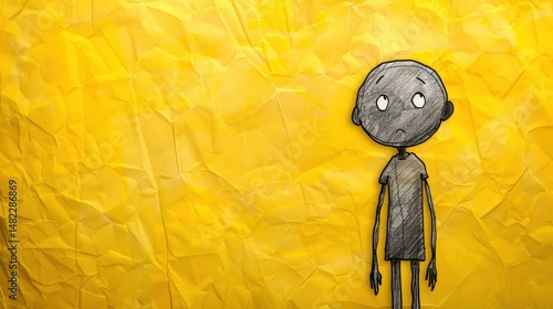 Stick Figure Exhausted: A stick figure with slouched posture and drooping eyes, mentally and physically drained from continuous work or strenuous activities, needing rest.
