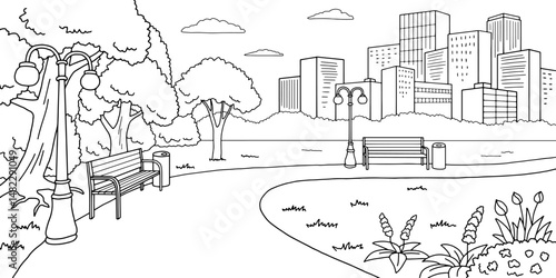 Park graphic black white city landscape sketch illustration vector 