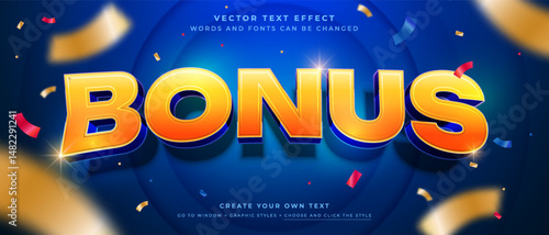Stylized bonus jackpot text effect with confetti on blue background
