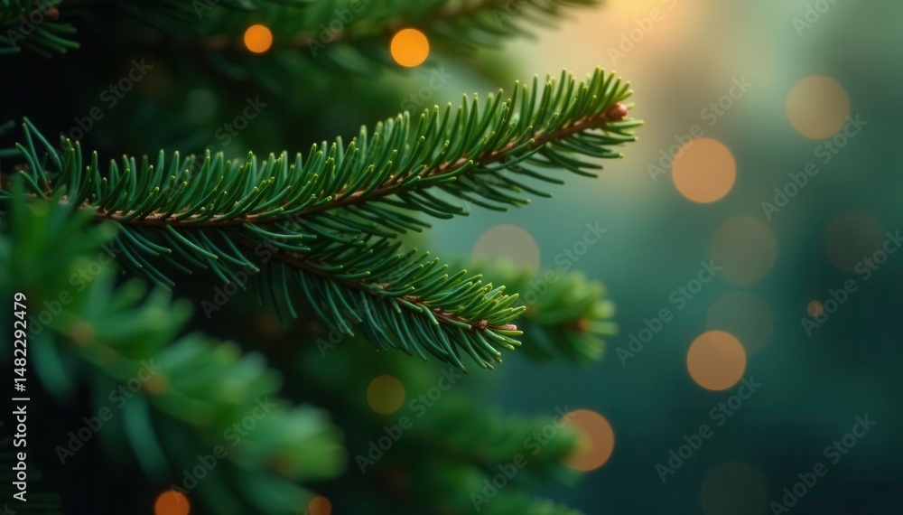 Dark green evergreen branches, bokeh lights, classic Christmas feel, christmas backdrop, photography Dark green evergreen branches, bokeh lights, classic Christmas feel, christmas backdrop, photography
