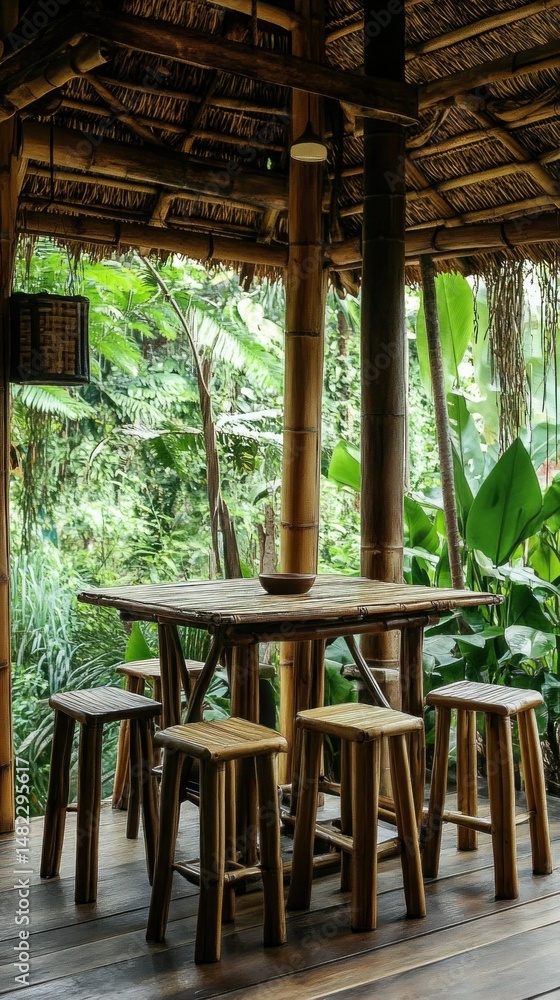Fototapeta premium A bamboo and wood hybrid dining table, blending sustainable materials beautifully