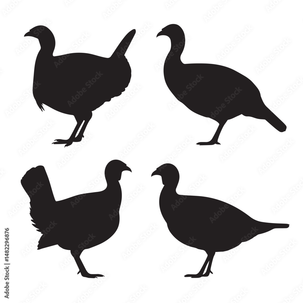 Vector silhouette set of turkey on white background Vector silhouette set of turkey on white background