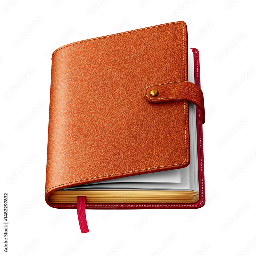 Leather-bound planner with clasp and bookmark