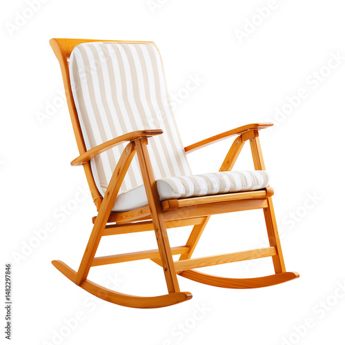 Wooden rocking chair with striped cushion