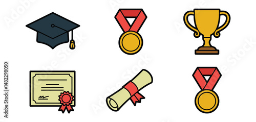 Graduation Icons Set Achievement, Success, and Education