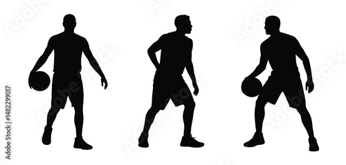 Three Basketball Player Silhouettes in Action Poses
