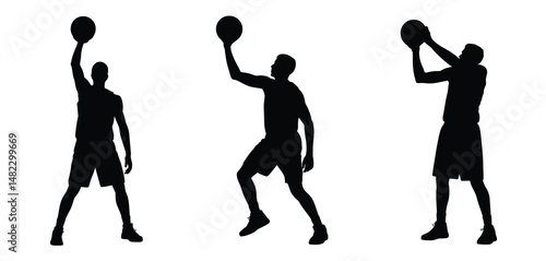 Three Basketball Player Silhouettes Action Poses