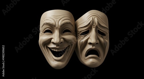 Comedy and Tragedy Masks Drama Emotions on Black Background