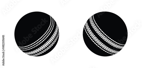 Two Black and White Cricket Ball Illustrations